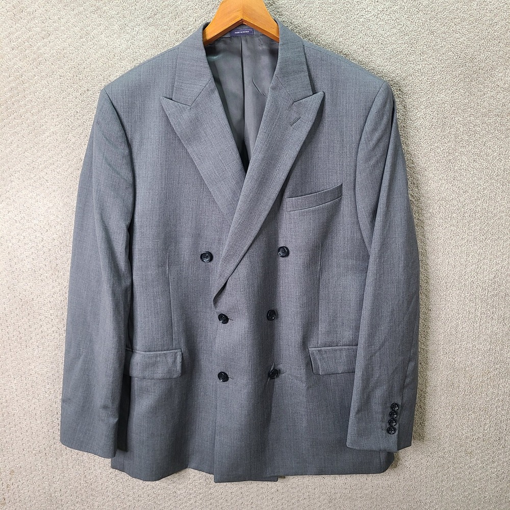 Stafford Jacket Mens 48L Gray Blazer Double Breasted Classic Fit Wool Suit Coat